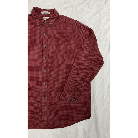 LL BEAN Flannel Button Down Shirt Mens Size Large L-REG Red & Black Houndstooth - Picture 3 of 12